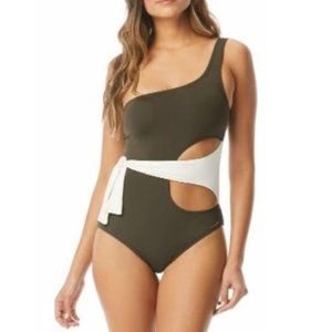 Vince Camuto Sunblock One-Shoulder Wrap One-Piece Swimsuit Bonsai Size 14